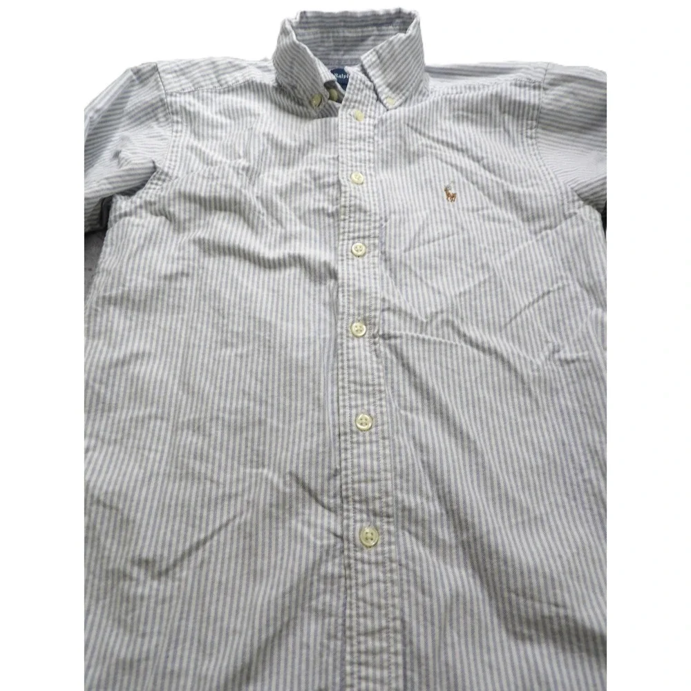 Ralph Lauren Boys Stripe Oxford Shirt Cotton Button Down 8 Light Blue White Pony